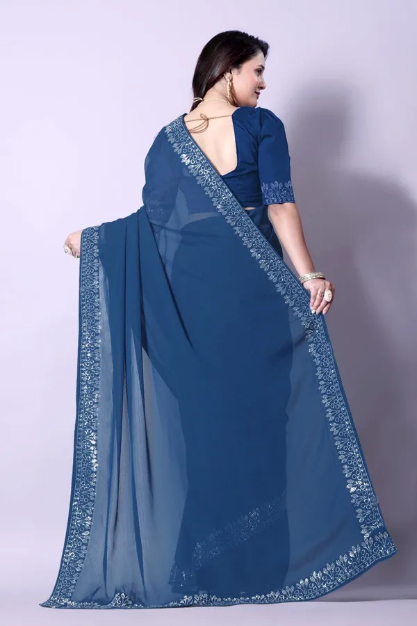 Blue_Elegant__Georgette_Premium_Embroidered_Saree_With_Matching_Blouse_For_Women