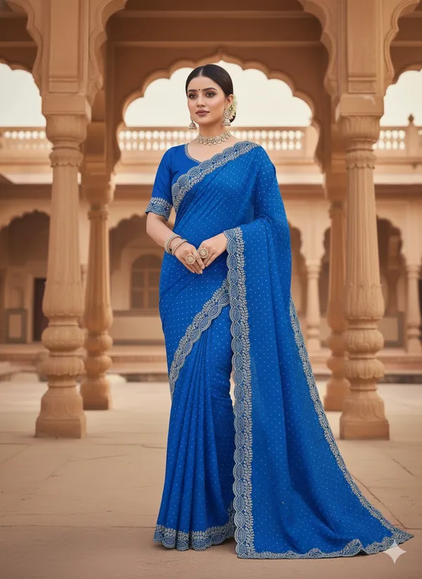 Royal_Blue_Georgette_Premium_Embroidered_Saree_With_Matching_Blouse_For_Women