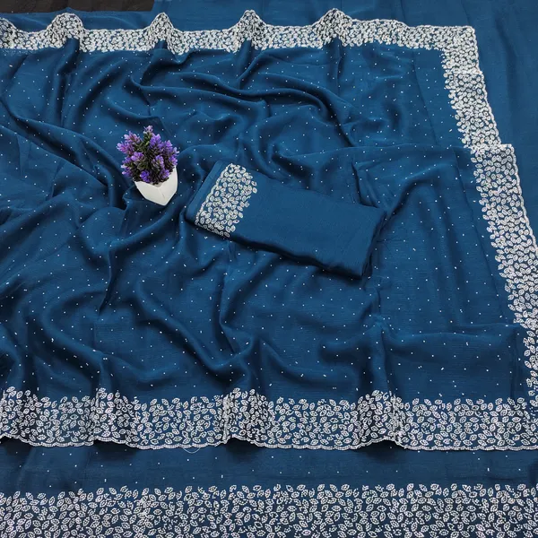 Blue_Elegant__Georgette_Premium_Embroidered_Saree_With_Matching_Blouse_For_Women