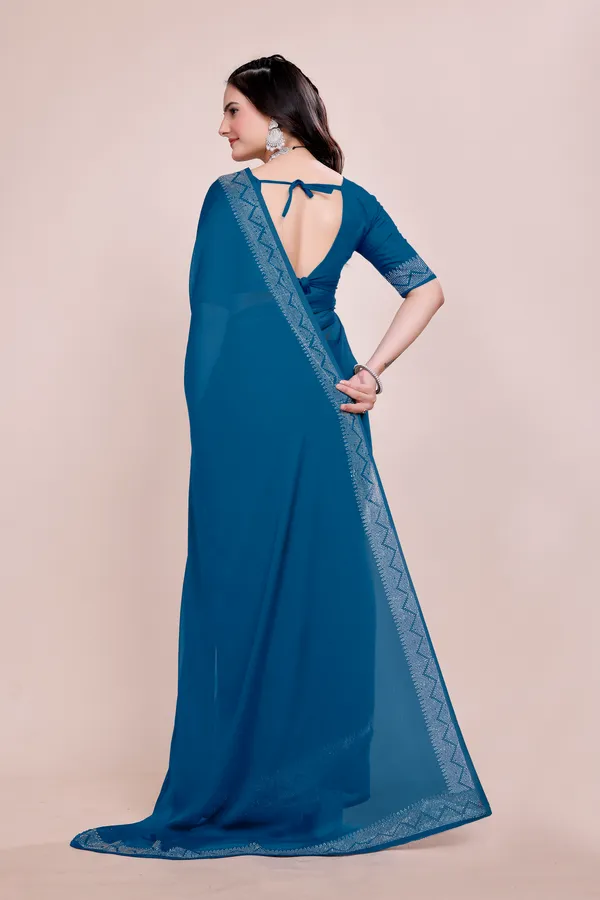 Blue_Elegant__Georgette_Premium_Embroidered_Saree_With_Matching_Blouse_For_Women