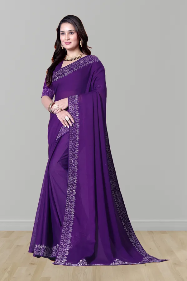 Purple_Georgette_Premium_Embroidered_Saree_With_Matching_Blouse_For_Women