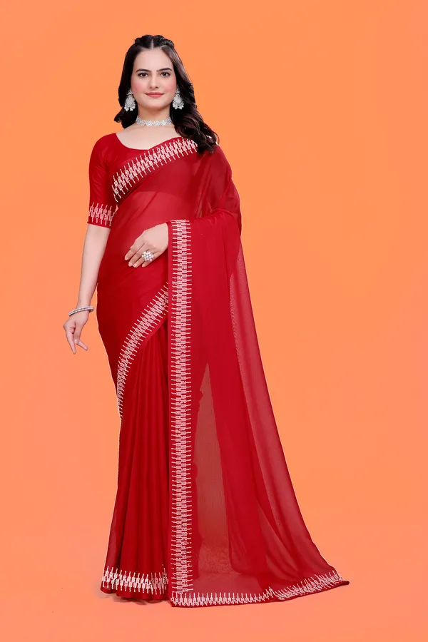 Red_Georgette_Premium_Embroidered_Saree_With_Matching_Blouse_For_Women