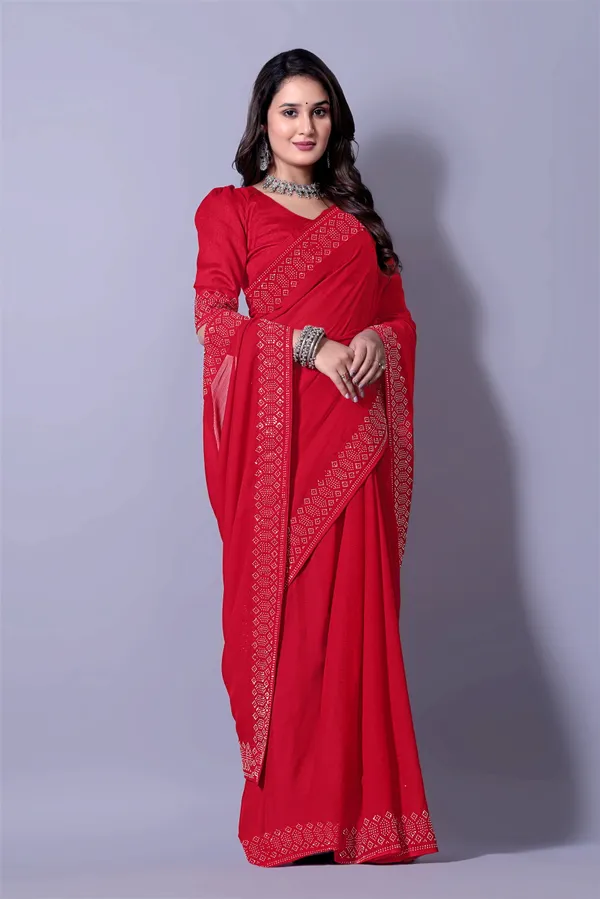 Red_Georgette_Premium_Embroidered_Saree_With_Matching_Blouse_For_Women