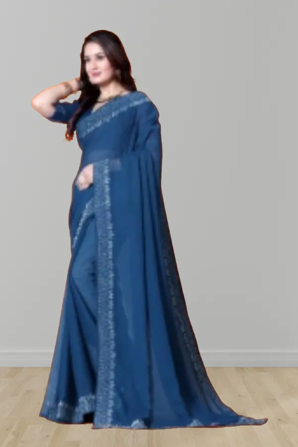 Blue_Georgette_Premium_Embroidered_Saree_With_Matching_Blouse_For_Women
