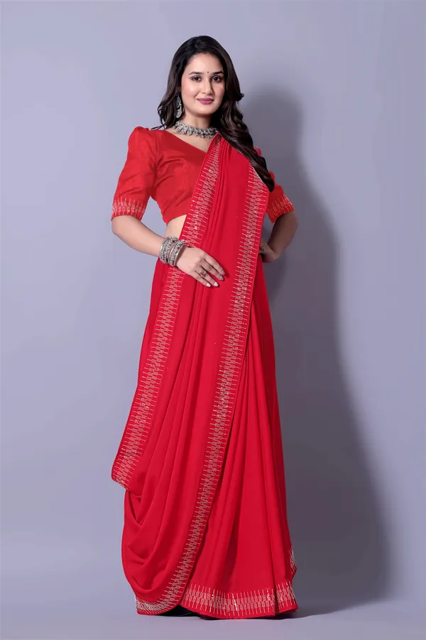 Red_Georgette_Premium_Embroidered_Saree_With_Matching_Blouse_For_Women