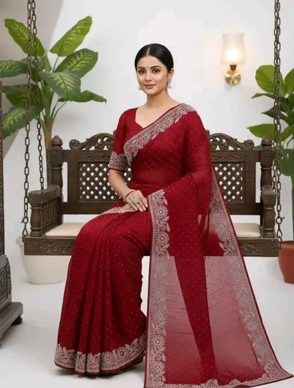 Red_Georgette_Premium_Embroidered_Saree_With_Matching_Blouse_For_Women