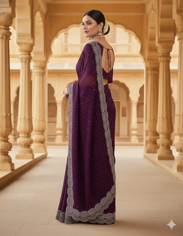 Purple_Georgette_Premium_Embroidered_Saree_With_Matching_Blouse_For_Women