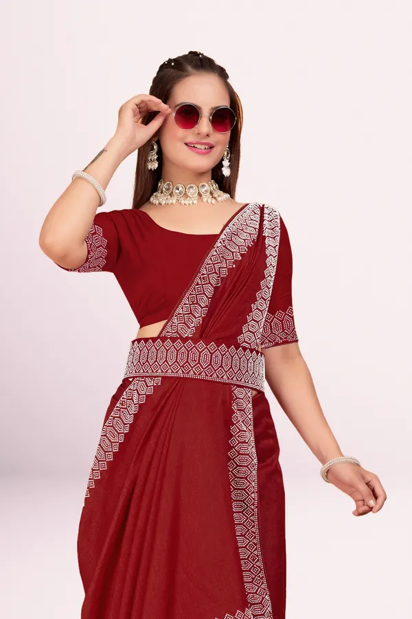 Maroon_Georgette_Premium_Embroidered_Saree_With_Matching_Blouse_For_Women