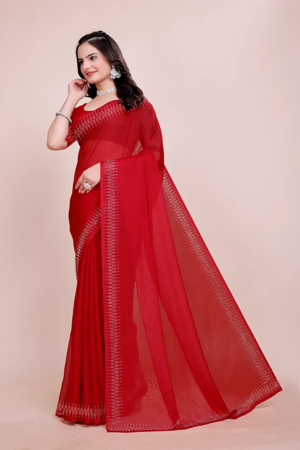 Red_Georgette_Premium_Embroidered_Saree_With_Matching_Blouse_For_Women