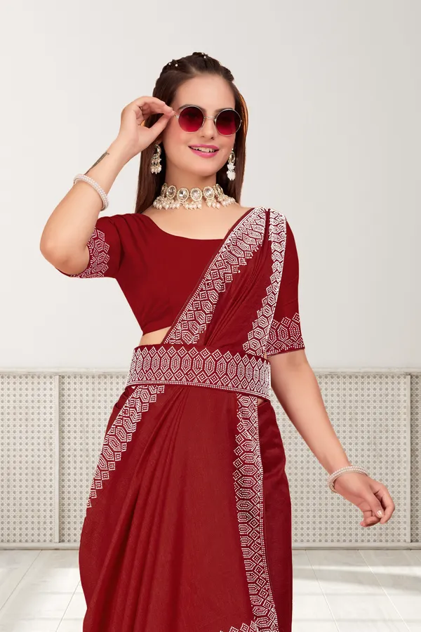 Maroon_Georgette_Premium_Embroidered_Saree_With_Matching_Blouse_For_Women