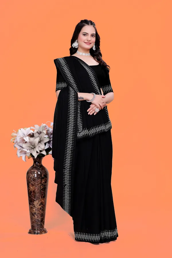 Black_Georgette_Premium_Embroidered_Saree_With_Matching_Blouse_For_Women