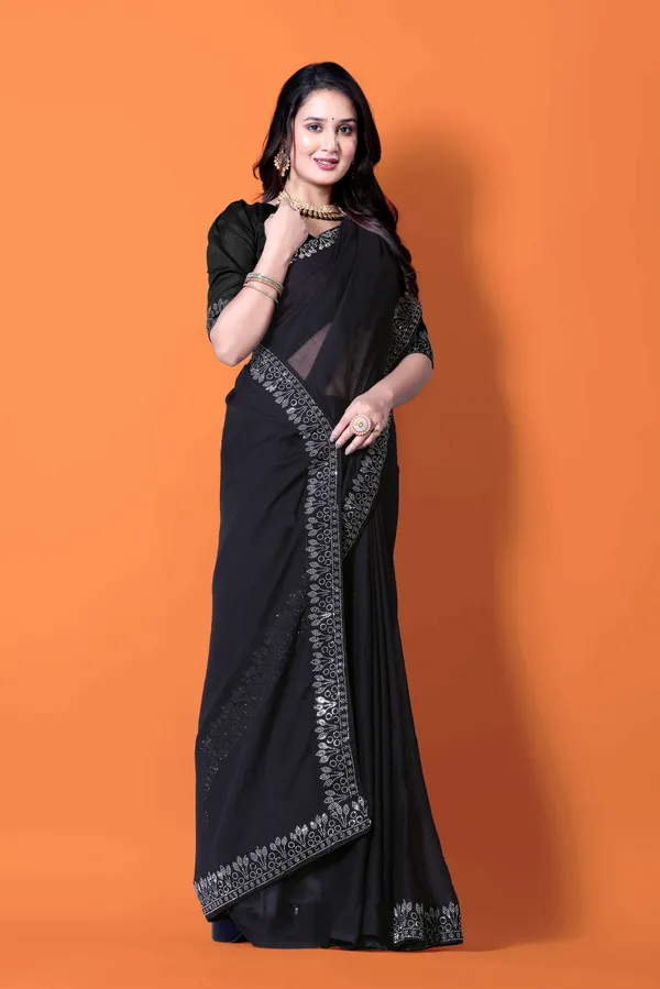 Black_Georgette_Premium_Embroidered_Saree_With_Matching_Blouse_For_Women