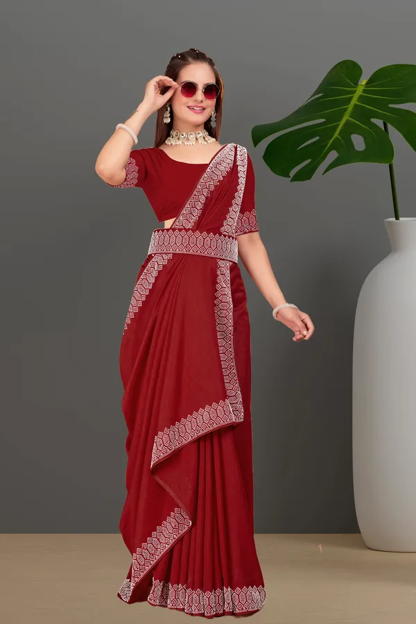 Maroon_Georgette_Premium_Embroidered_Saree_With_Matching_Blouse_For_Women
