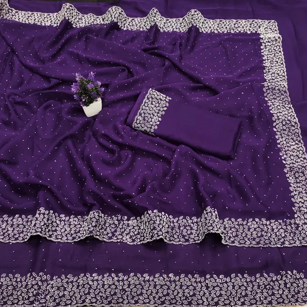 Purple_Georgette_Premium_Embroidered_Saree_With_Matching_Blouse_For_Women