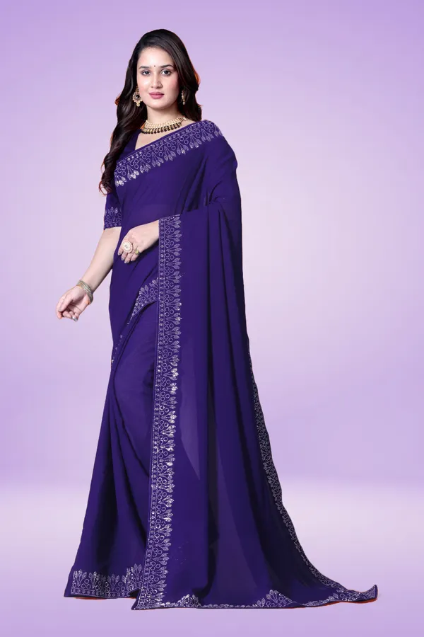 Purple_Georgette_Premium_Embroidered_Saree_With_Matching_Blouse_For_Women