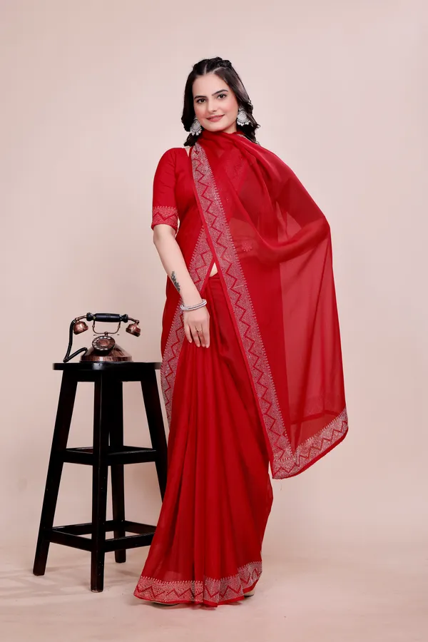 Red_Georgette_Premium_Embroidered_Saree_With_Matching_Blouse_For_Women