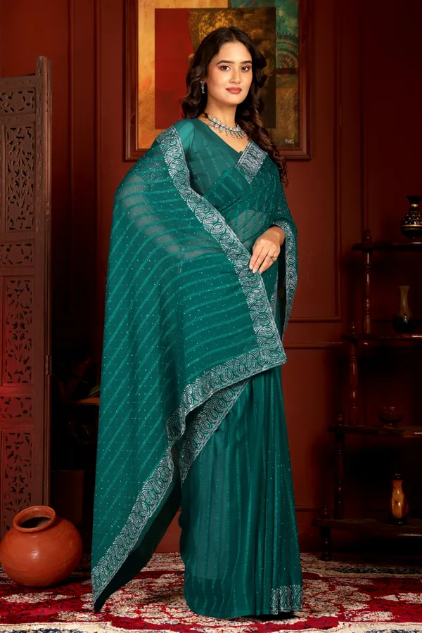 Green_Georgette_Premium_Embroidered_Saree_With_Matching_Blouse_For_Women