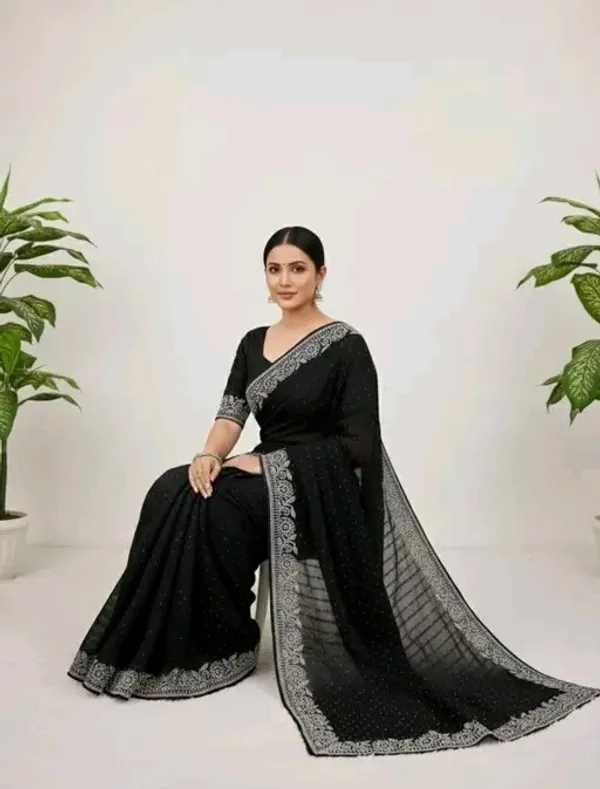 Black_Georgette_Premium_Embroidered_Saree_With_Matching_Blouse_For_Women