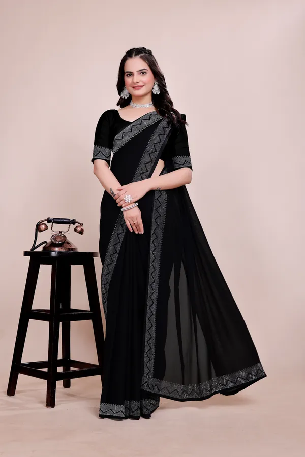 Black_Georgette_Premium_Embroidered_Saree_With_Matching_Blouse_For_Women