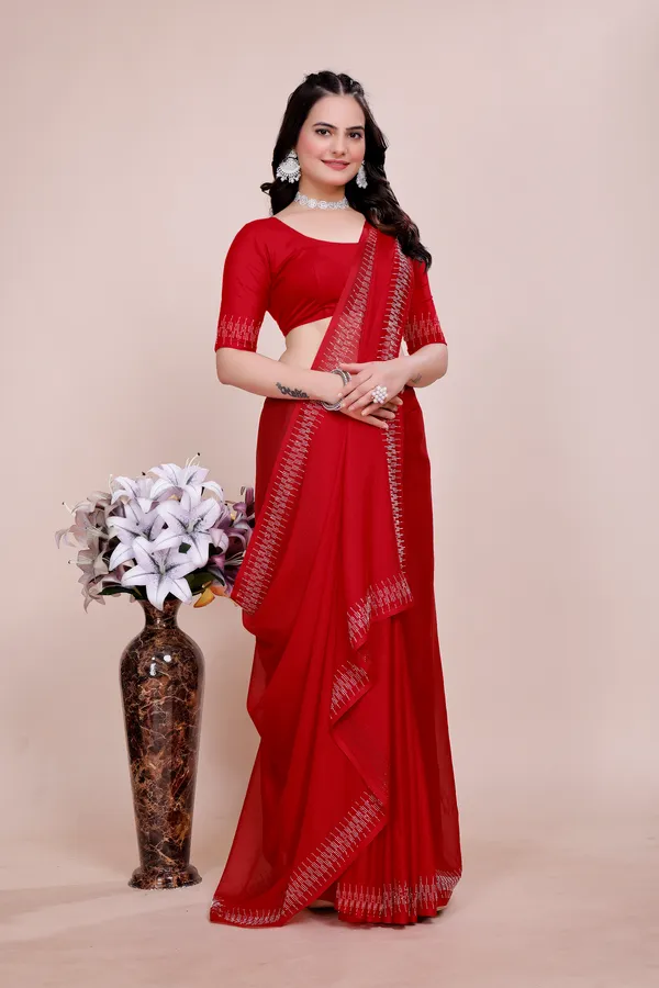 Red_Georgette_Premium_Embroidered_Saree_With_Matching_Blouse_For_Women