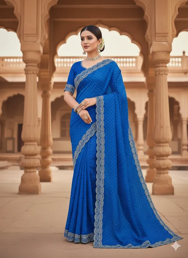 Royal_Blue_Georgette_Premium_Embroidered_Saree_With_Matching_Blouse_For_Women