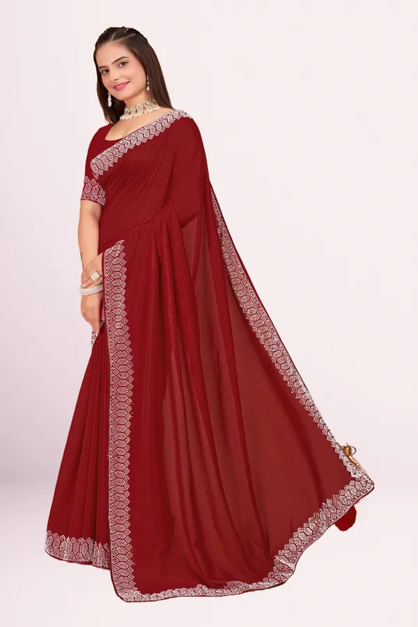 Maroon_Georgette_Premium_Embroidered_Saree_With_Matching_Blouse_For_Women