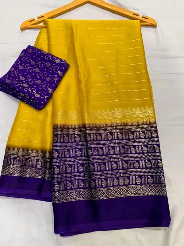 Yellow_&_Blue_Georgette_Premium_Embroidered_Saree_With_Matching_Blouse_For_Women