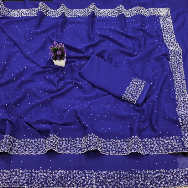 Royal_Blue_Georgette_Premium_Embroidered_Saree_With_Matching_Blouse_For_Women