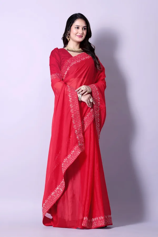 Red_Georgette_Premium_Embroidered_Saree_With_Matching_Blouse_For_Women