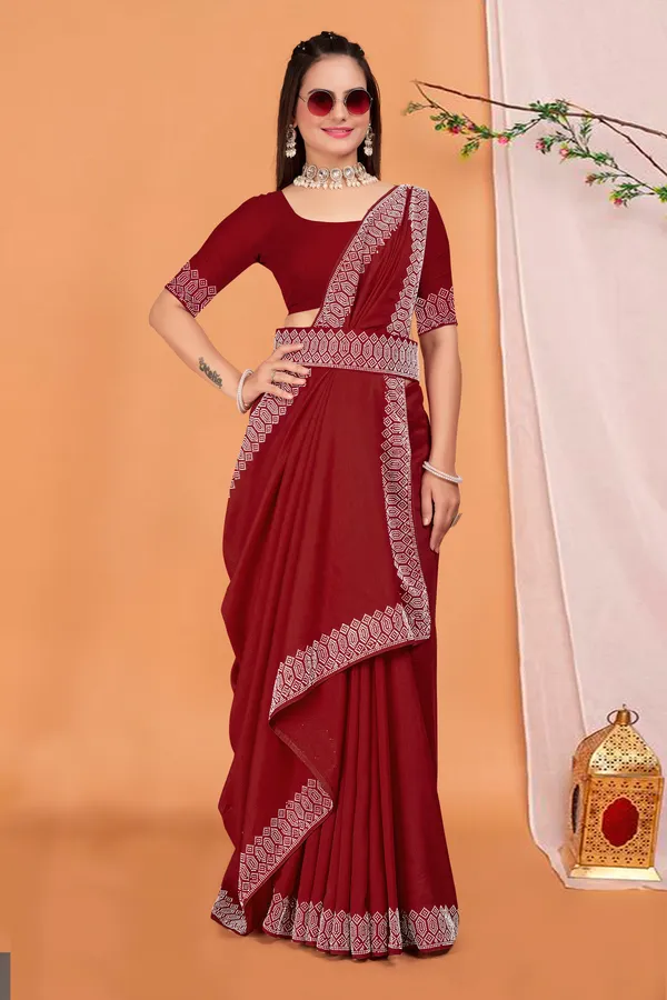 Maroon_Georgette_Premium_Embroidered_Saree_With_Matching_Blouse_For_Women