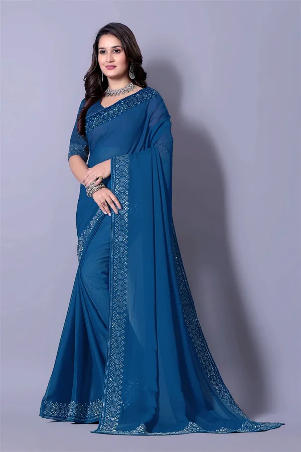 Blue_Georgette_Premium_Embroidered_Saree_With_Matching_Blouse_For_Women
