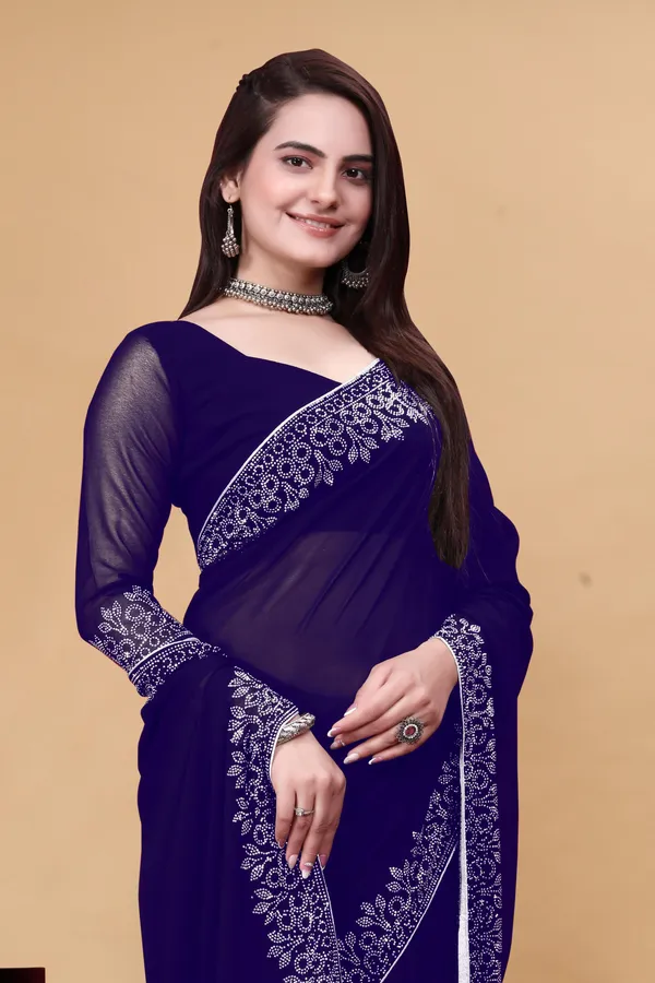 Royal_Blue_Georgette_Premium_Embroidered_Saree_With_Matching_Blouse_For_Women