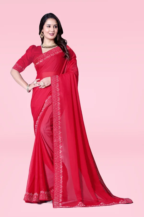 Red_Georgette_Premium_Embroidered_Saree_With_Matching_Blouse_For_Women