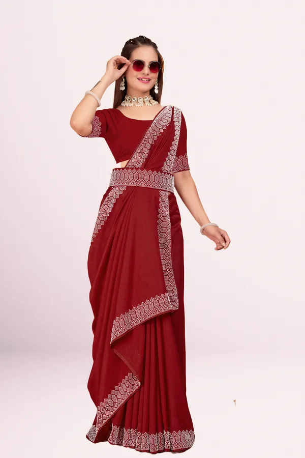Maroon_Georgette_Premium_Embroidered_Saree_With_Matching_Blouse_For_Women
