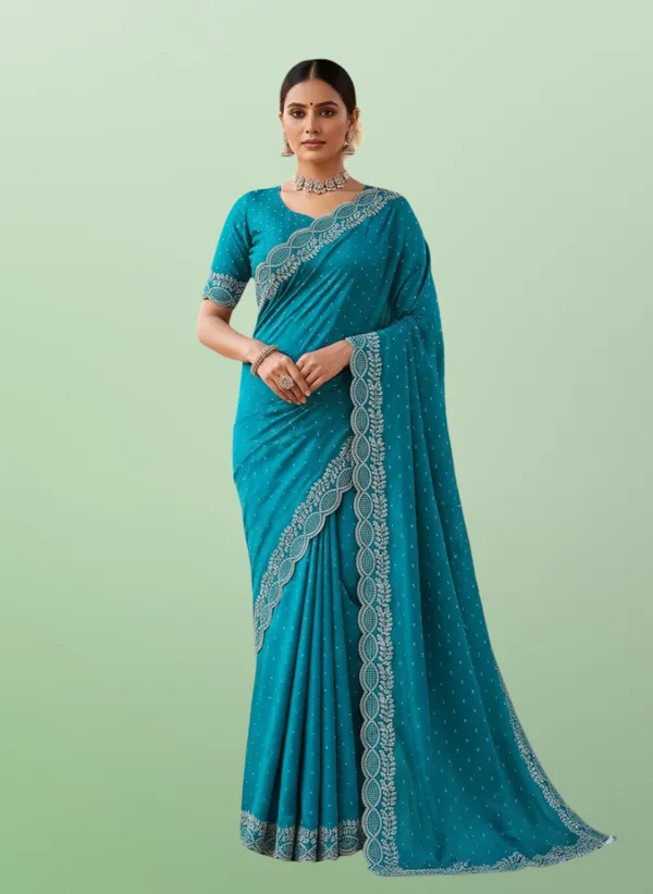 Turquoise_Blue_Georgette_Premium_Embroidered_Saree_With_Matching_Blouse_For_Women