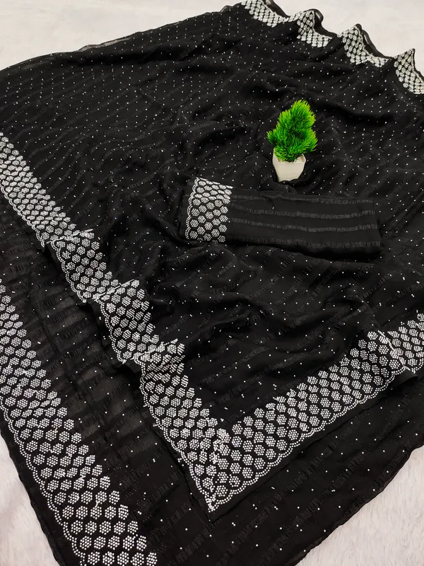 Black_Georgette_Premium_Embroidered_Saree_With_Matching_Blouse_For_Women