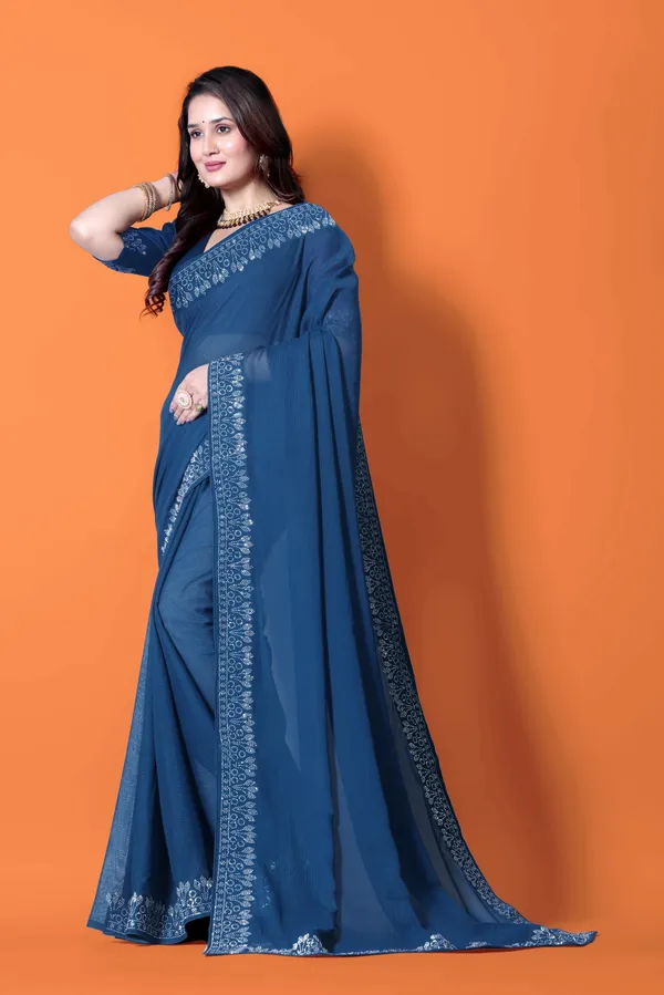 Navy_Blue_Georgette_Premium_Embroidered_Saree_With_Matching_Blouse_For_Women