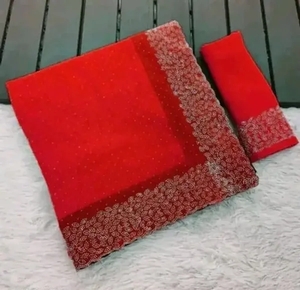 Red_Georgette_Premium_Embroidered_Saree_With_Matching_Blouse_For_Women