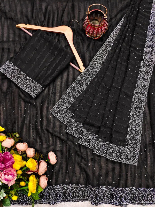 Black_Georgette_Premium_Embroidered_Saree_With_Matching_Blouse_For_Women