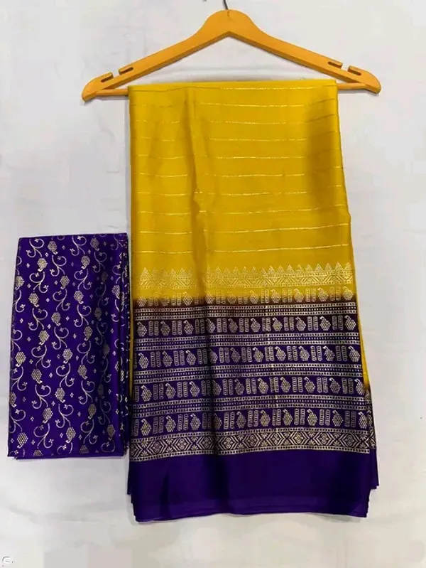 Yellow_&_Blue_Georgette_Premium_Embroidered_Saree_With_Matching_Blouse_For_Women