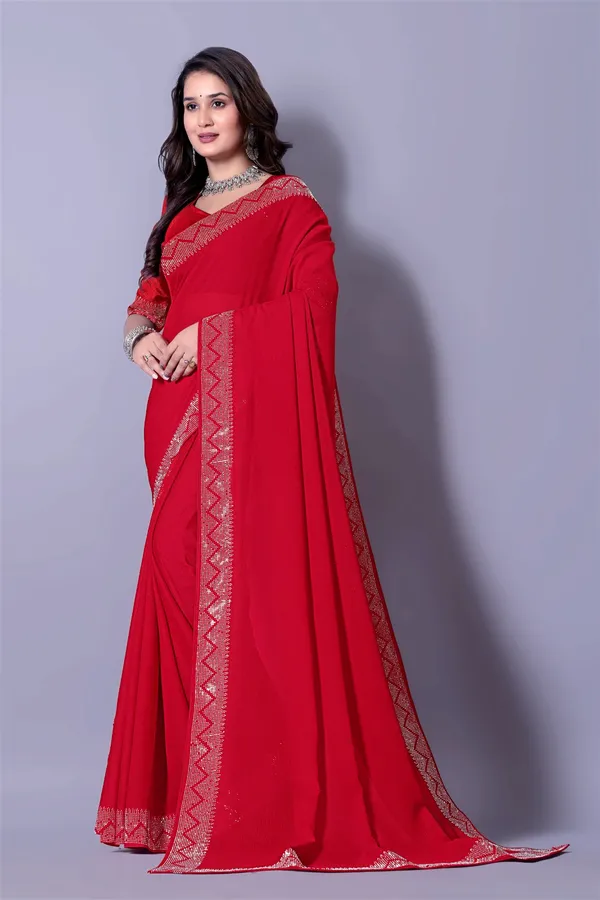 Red_Georgette_Premium_Embroidered_Saree_With_Matching_Blouse_For_Women