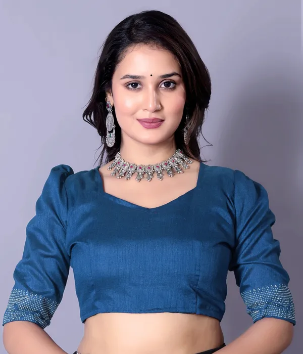 Blue_Elegant__Georgette_Premium_Embroidered_Saree_With_Matching_Blouse_For_Women