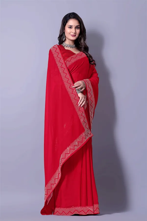 Red_Georgette_Premium_Embroidered_Saree_With_Matching_Blouse_For_Women