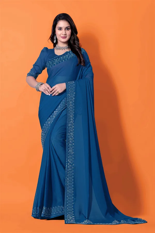 Blue_Georgette_Premium_Embroidered_Saree_With_Matching_Blouse_For_Women