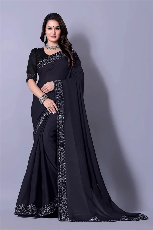Black_Georgette_Premium_Embroidered_Saree_With_Matching_Blouse_For_Women