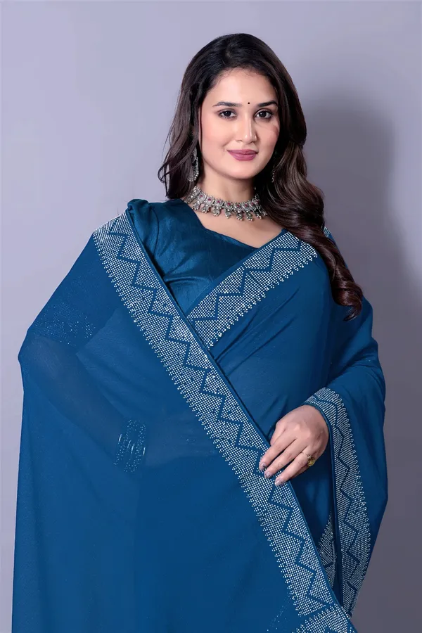 Blue_Elegant__Georgette_Premium_Embroidered_Saree_With_Matching_Blouse_For_Women