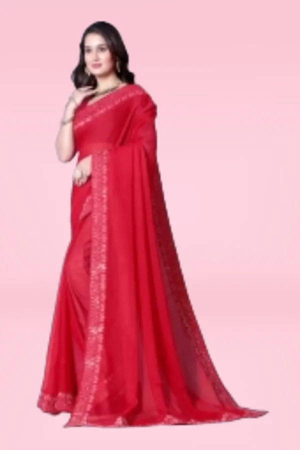 Red_Georgette_Premium_Embroidered_Saree_With_Matching_Blouse_For_Women
