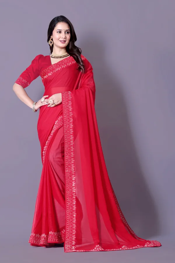 Red_Georgette_Premium_Embroidered_Saree_With_Matching_Blouse_For_Women