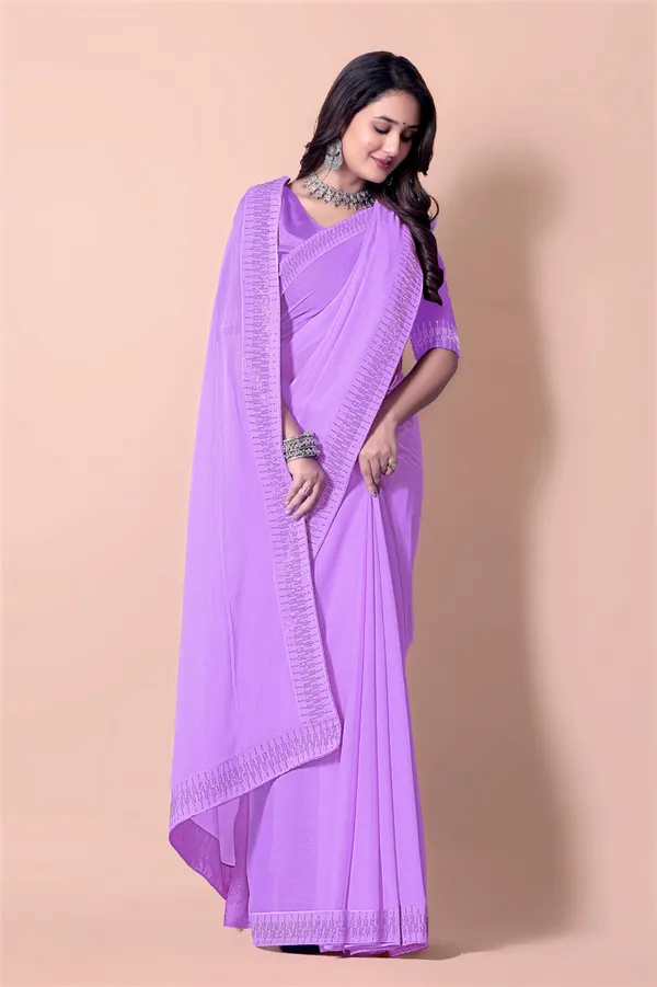 Violet_Georgette_Premium_Embroidered_Saree_With_Matching_Blouse_For_Women