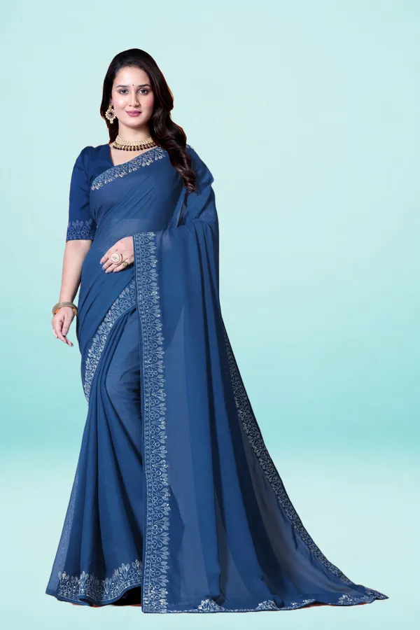 Navy_Blue_Georgette_Premium_Embroidered_Saree_With_Matching_Blouse_For_Women